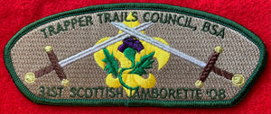 Trapper Trails Council 2008 31st Scottish Jamborette Commerative CSP SA-94. Dark Green Border. Mint Condition.