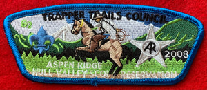 Trapper Trails Council 2008 Aspen Ridge at Hull Valley Scout Reservation Commerative Edition CSP SA-99. '82' Embroidered Number. Blue Border. Mint Condition.