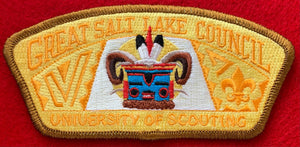 Great Salt Lake Council 2006 University of Scouting Commerative CSP SA-160. Light Brown Border. Cloth Back. Mint Condition.