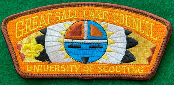 Great Salt Lake Council 2006 University of Scouting Commerative CSP SA-161. Dark Brown Border. Cloth Back. Mint Condition.