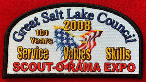 Great Salt Lake Council 2008 Scout-O-Rama Expo Commerative CSP SA-177. Full-Color Embroidered American Eagle/Flag Detail. Black Border. Mint Condition.