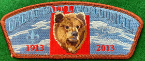 Great Salt Lake Council 1913 - 2013 '100 Years' Commerative CSP SA-248. Embroidered Grizzly Bear Head Detailing. Brown Border. Mint Condition.