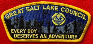 Great Salt Lake Council CSP SA-268. Embroidered 'Every Boy Deserves an Adventure' Text Detail. Cub Scout Logo in Moon. Yellow Border. Mint Condition.