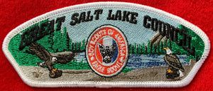 Great Salt Lake Council Eagle Scout Commerative Edition CSP SA-288. Embroidered Eagle Scout Patch and Two Full-Color Eagles Details infront of Lake Landscape Background. White Border. Mint Condition.