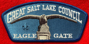 Great Salt Lake Council 'Eagle Gate' Commerative CSP SA-312. Embroidered Bird with Spread Wings Detailing. Blue Border. Mint Condition.