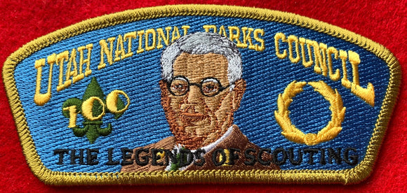 Utah National Parks Council 'The Legends of Scouting' Commerative Edition CSP SA-49. 'James E. West' Embroidered Detail. Yellow Border. Mint Condition.