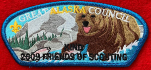 Great Alaska Council 2009 Friends of Scouting (FOS) Edition CSP SA-13. "Kind" Embroidered Detail. Mint Condition.