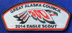 Great Alaska Council 2014 Eagle Scout Commerative CSP SA-44. Black Border and Embroidered Details. Embroidered Eagle Detail. Mint Condition.