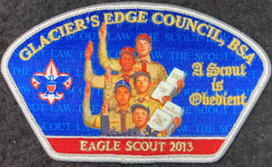 Glacier's Edge Council 2013 Eagle Scout Commerative CSP PA-44. "A Scout is Obedient" Embroidered Detail. Mint Condition.