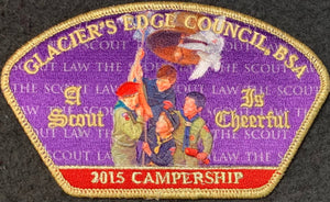 Glacier's Edge Council 2015 Campership Commerative CSP PA-56. "A Scout is Cheerful" Embroidered Detail. Mint Condition.