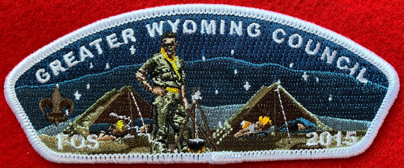 Greater Wyoming Council 2015 Friends of Scouting (FOS) CSP SA-4. Embroidered 'The Scoutmaster' by Norman Rockwell Detailing. White Border. Mint Condition.