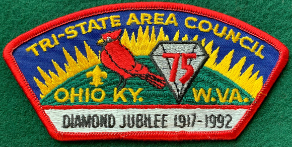 Tri-State Area Council Diamond Jubilee (75th Anniversary; 1917-1992) Commerative Edition CSP T-3. Red Border. Mint Condition.