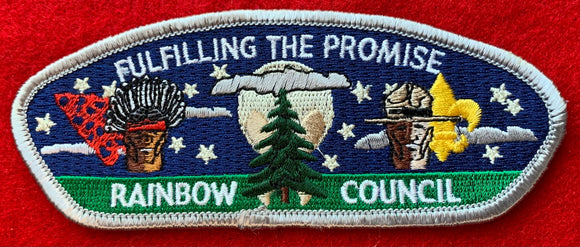 Rainbow Council CSP SA-19. 'Fulfilling the Promise' Embroidered Text Detail. Silver Border. Mint Condition.