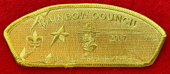 Rainbow Council 2007 Friends of Scouting (FOS) Founder Series Gold Ghost Commerative CSP SA-23. Sir Robert Baden Powell Embroidered Detailing. Gold Border. Mint Condition.