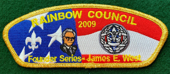 Rainbow Council 2009 Friends of Scouting (FOS) Founder Series Commerative CSP SA-29. James E. West Embroidered Detailing. Gold Mylar Border. Mint Condition.