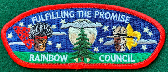 Rainbow Council CSP SA-32. 'Fulfilling the Promise' Embroidered Text Detail. Red Border. Mint Condition.