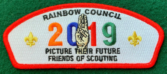 Rainbow Council 2019 Friends of Scouting (FOS) Commerative Edition CSP SA-69. 'Picture Their Future' Text Details. Red Border. Mint Condition.