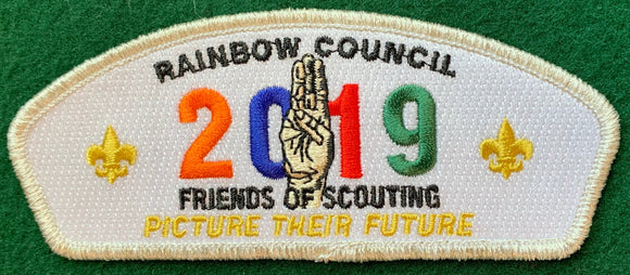 Rainbow Council 2019 Friends of Scouting (FOS) Commerative Edition CSP SA-71. 'Picture Their Future' Text Details. Silver Mylar Border. Mint Condition.