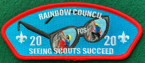 Rainbow Council 2020 Friends of Scouting (FOS) Commerative Edition CSP SA-73. 'Seeing Scouts Succeed' Text Details. Red Border. Mint Condition.