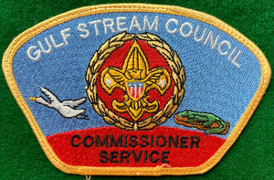 Gulf Stream Council Commissioner Service CSP SA-21. Embroidered Commissioners' Patch with Crane and Alligator Detailing. Light Yellow Border. Mint Condition.