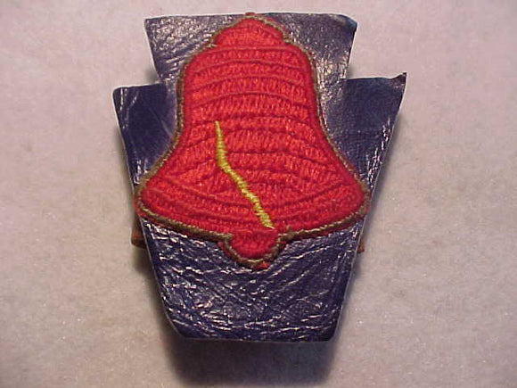 1950'S PHILADELPHIA COUNCIL N/C SLIDE, LEATHER W/ RED LIBERTY BELL DISTRICT PATCH ON KEYSTONE