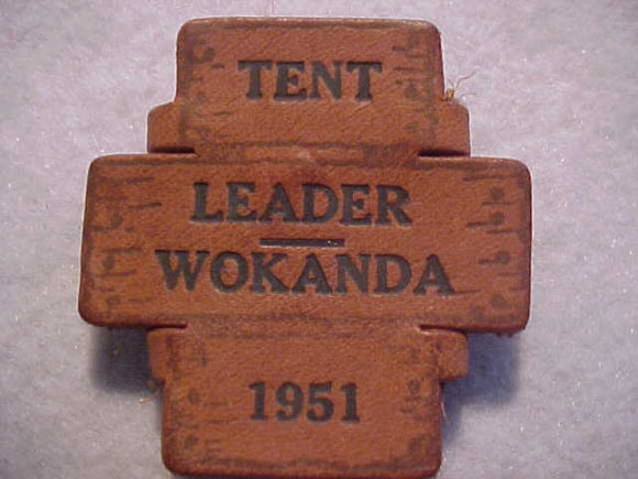 1951 CAMP WOKANDA N/C SLIDE, TENT LEADER, LEATHER