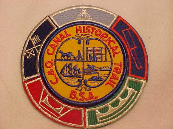 C & O CANAL HISTORICAL TRAIL PATCH, W/ 5 SEGMENTS ATTACHED TO BACKING CLOTH