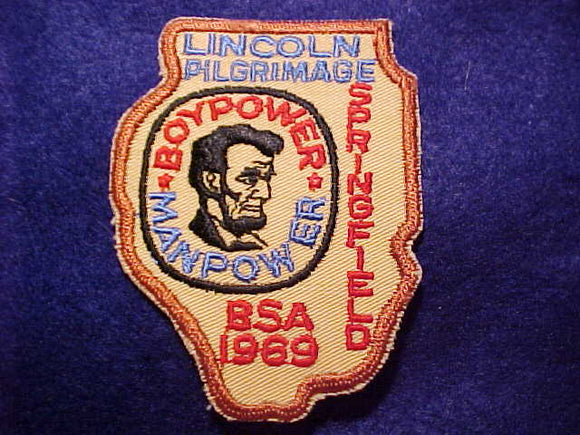 LINCOLN PILGRIMAGE PATCH, 1969, SPRINGFIELD, ILLINOIS, ILL. STATE SHAPE