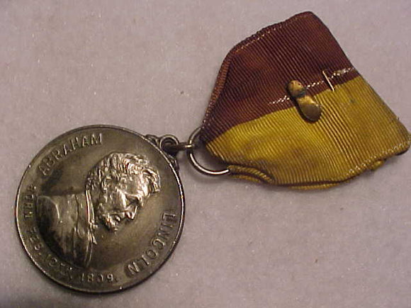 ABRAHAM LINCOLN TRAIL MEDAL W/ MULTIPLE HIKE PIN, RIBBON IN POOR COND.