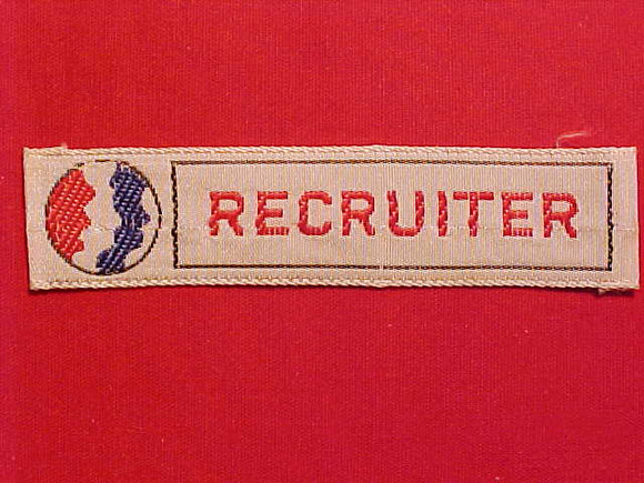 RECRUITER PATCH, RED/WHITE/BLUE PATCH, 1950'S, WOVEN