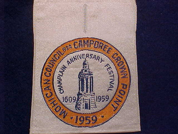1959 PATCH, MOHICAN COUNCIL, CAMPOREE CROWN POINT, CHAMPLAIN ANNIVERSARY FESTIVAL, WOVEN