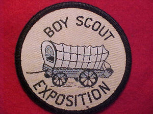 BOY SCOUT EXPOSITION PATCH, WAGON DESIGN, BLACK & TAN, 3" ROUND, WOVEN