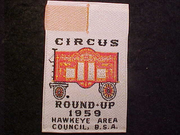 1959 PATCH, HAWKEYE AREA COUNCIL CIRCUS ROUND-UP, WOVEN