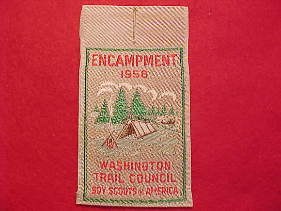 1958 PATCH, WASHINGTON TRAIL COUNCIL ENCAMPMENT, WOVEN