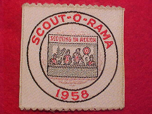 1958 PATCH, SCOUT-O-RAMA, SCOUTING ACTION, WOVEN