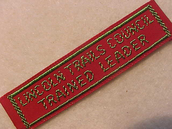 LINCOLN TRAILS COUNCIL PATCH, TRAINED LEADER, WOVEN