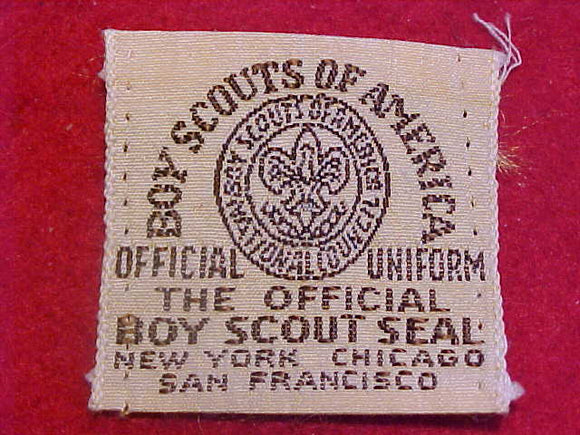 BSA OFFICIAL UNIFORM LABEL, 1930'S, WOVEN