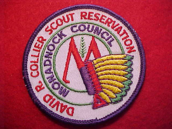 DAVID R. COLLIER SCOUT RESERVATION, MONADNOCK COUNCIL, 1960'S, NO BUTTON LOOP, HEADBANDS ARE RED & PURPLE