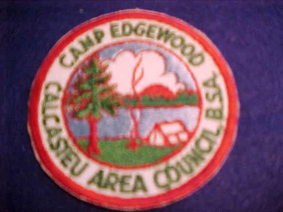 EDGEWOOD, CALCASIEU AREA COUNCIL, 1950'S, DK. GREEN LETTERS, RED CUT EDGE