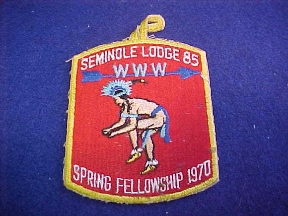 85 eX1970-2 Seminole, 1970 Spring Fellowship, slight use (small stain)