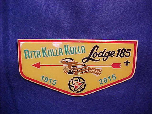 185 M1 Atta Kulla Kulla metal flap, OA 1915-2015 Centennial, 2.5x5