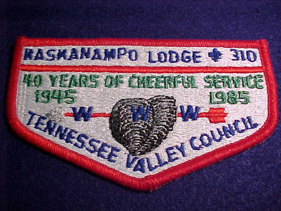310 S9b KASKANAMPO, 40 YEARS, 1945-1985, TENNESSEE VALLEY C., PLASTIC BACK