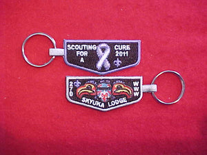 270 SKYUKA KEYCHAIN FOB, 2-SIDED EMBROIDERY: SCOUTING FOR A CURE 2011/270 OA FLAP, BOTH SIDES PICTURED