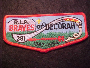 381 F5 BRAVES OF DECORAH, "R.I.P. BRAVES" 1947-1994