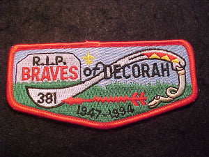 381 S16 BRAVES OF DECORAH, "R.I.P. BRAVES" 1947-1994