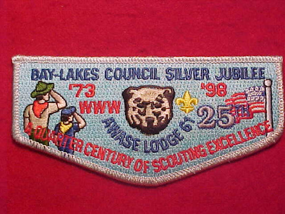 61 S14 AWASE, 1973-1998, BAY LAKES COUNCIL SILVER JUBILEE, SMY BDR.