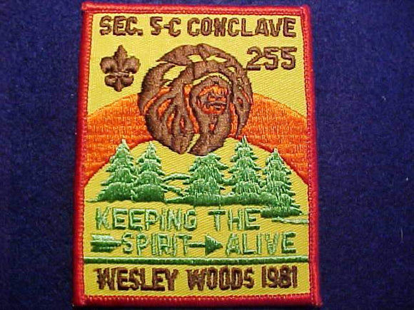 1981 NE5C SECTION CONCLAVE PATCH, HOST LODGE 255, WESLEY WOODS