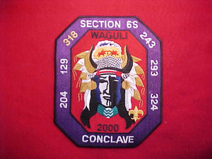 2000 SR6S CONCLAVE JACKET PATCH, HOST LODGE 318 WAGULI, 6.5X8", EMBROIDERED
