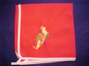 UNDATED NECKERCHIEF, SECTION S4S, EMBROIDERED ON RED COTTON