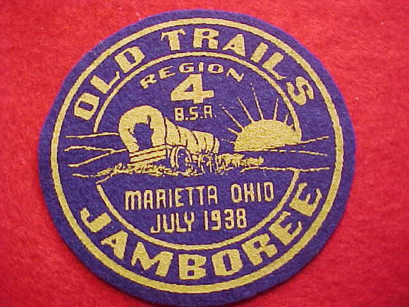 1938, REGION 4, OLD TRAILS JAMBOREE, MARIETTA, OHIO, FELT, MINT COND.